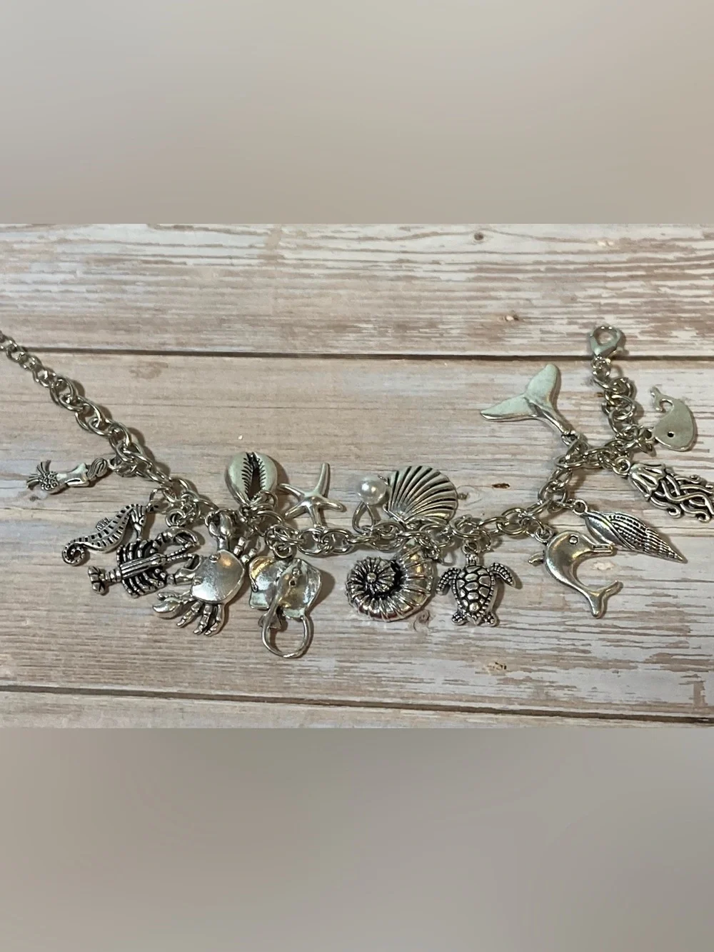 Sterling Silver-Tone Ocean Charm Bracelet in Silver